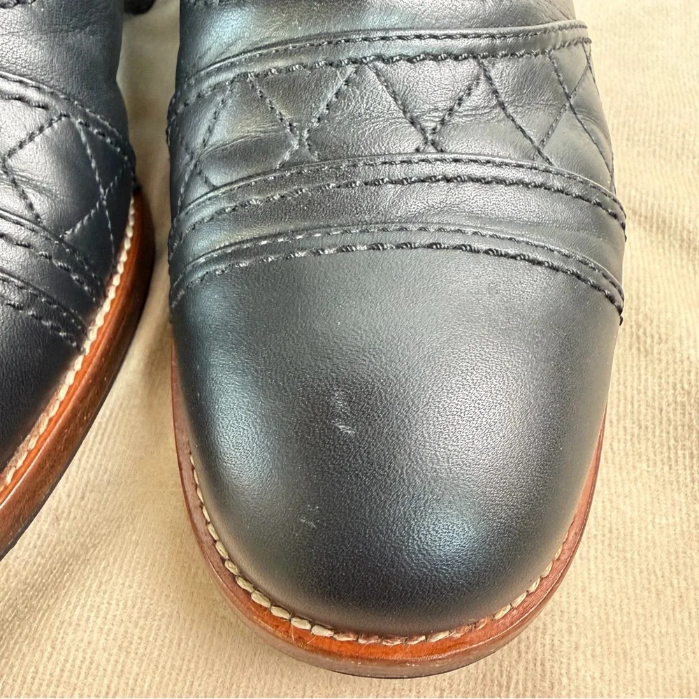 Chanel Black Leather Quilted Lace-Up Ankle Boots EU 37.5